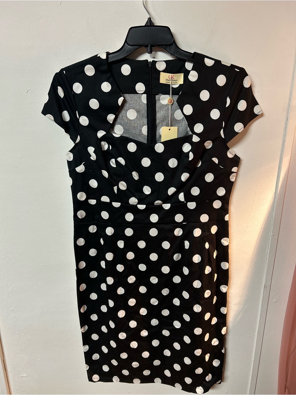 NWT Grace Karin XL Black White Polka Dot Wiggle Pencil Dress Retro Pinup